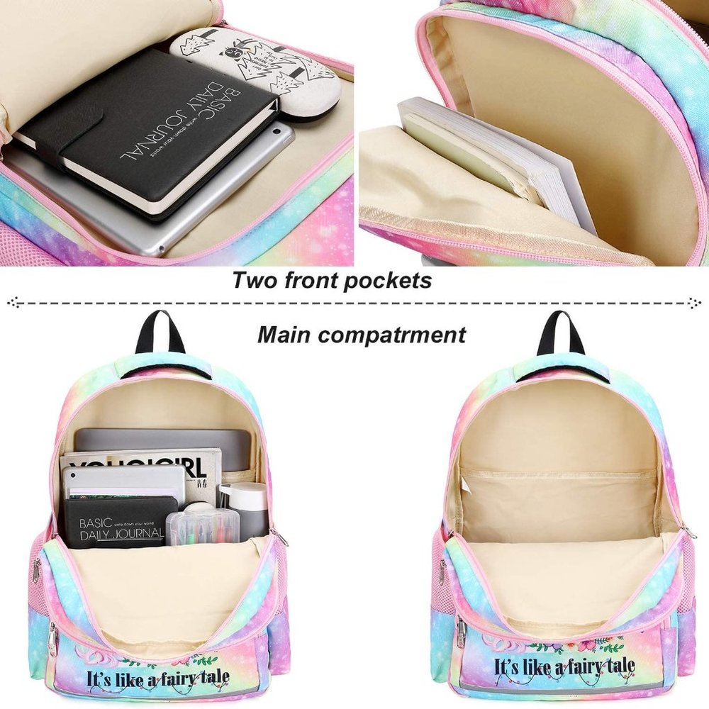 New Girls Backpack Kids Elementary Bookbag Girly School Bag with Insulated Lunch - Picture 3 of 7